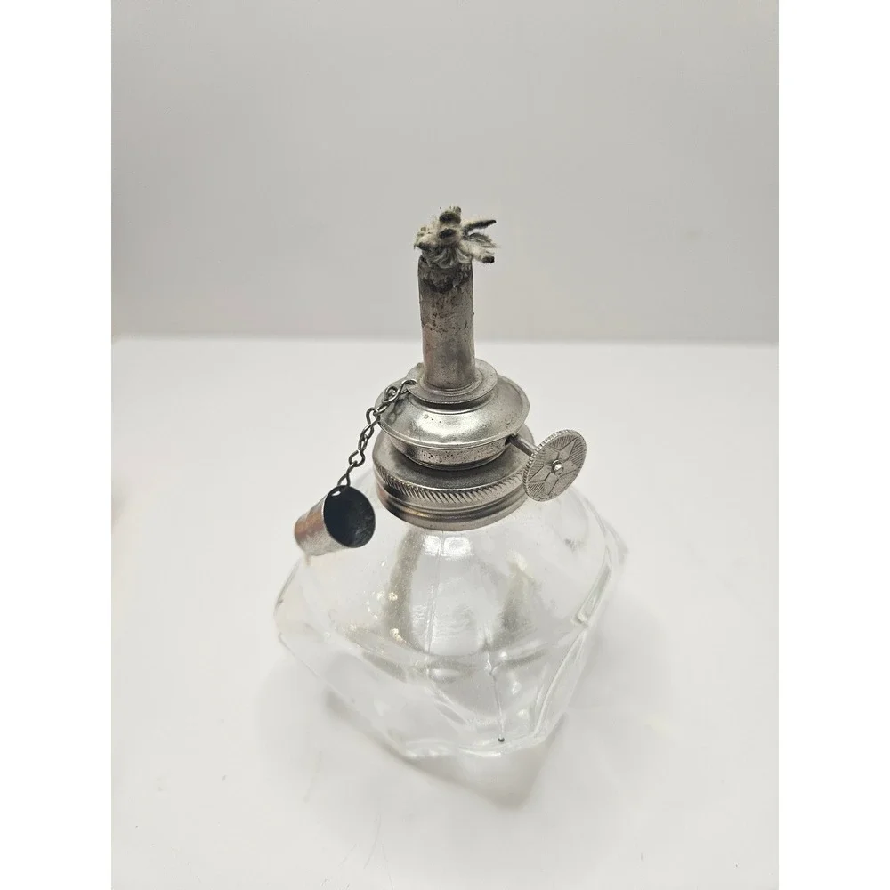 Vintage Glass Oil Lamp Small Metal Spout‎ Wick Holder Japan